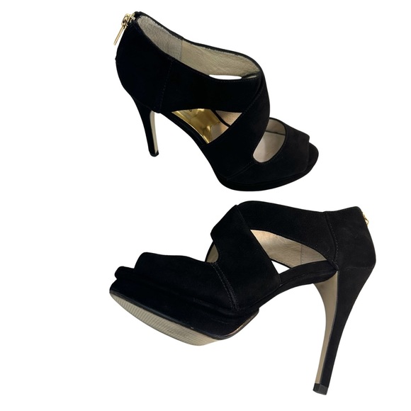 Michael Kors Women’s Elena Cross Strap Black Platform Heel In Black Suede Size:6 - Picture 9 of 16